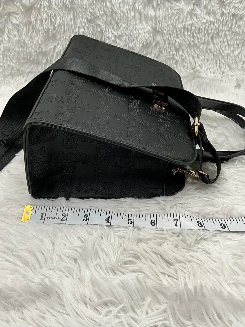 XOXO Black Embossed Logo Satchel Crossbody Bag with Gold Hardware